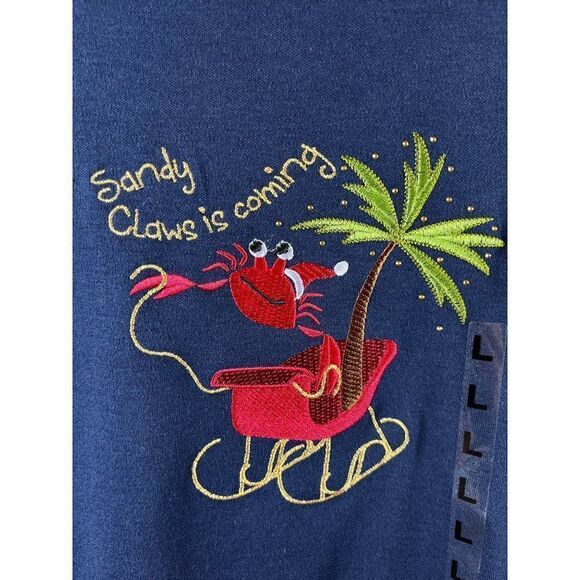 M&C Sportswear Sandy Claws is Coming Christmas Long Sleeve Tee Shirt Large Navy - Picture 2 of 6